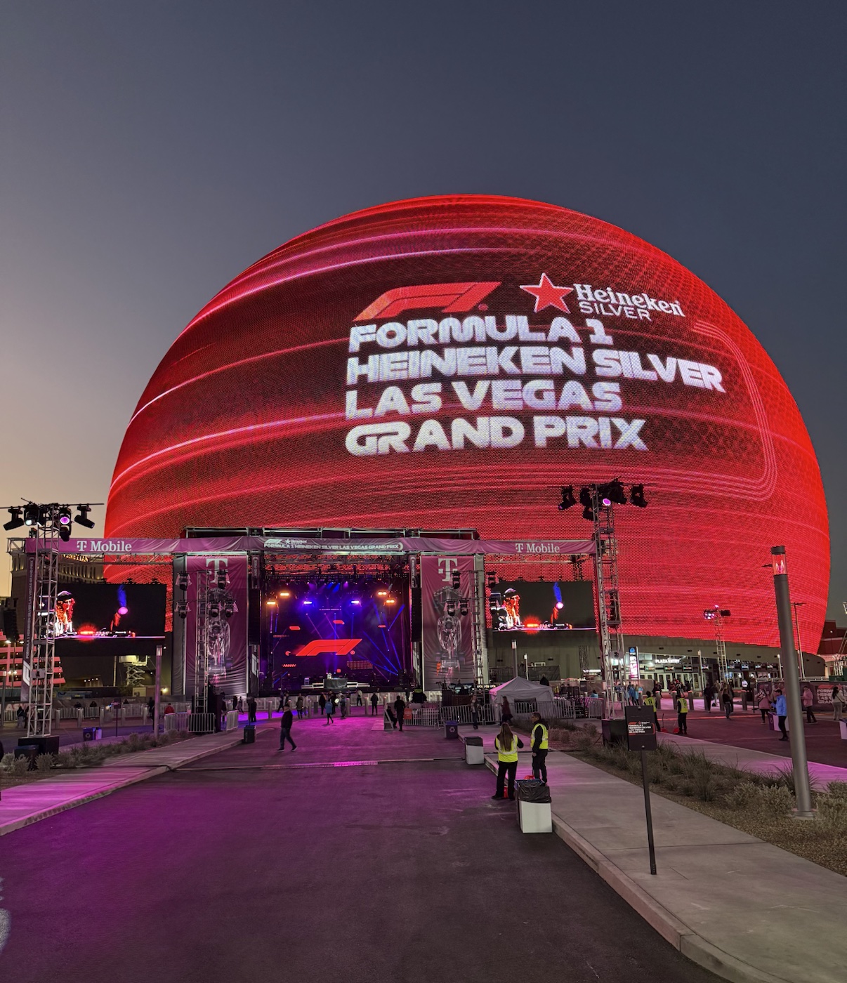 The Sphere displaying Formula 1 Las Vegas Grand Prix branding